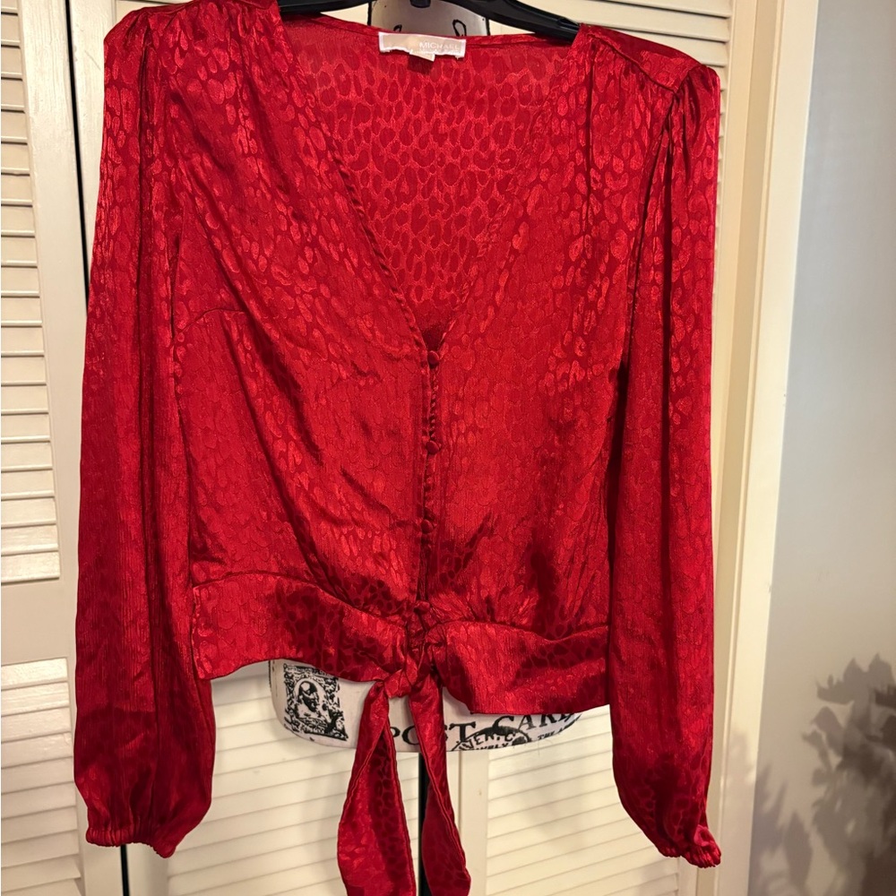 Michael Kors Red Tie-Front Blouse